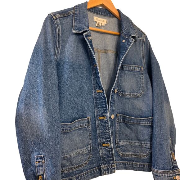 Madewell Denim Ashwood Chore Coat Jacket Freemont Wash M Stretch Cotton - Picture 3 of 8